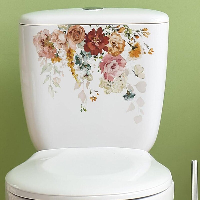Akvareliniai gėlių lipnūs tualeto dangtelių lipdukai Nuimami gėlių lapų raštai 3D sienų meno dekoravimo lipdukai vonios kambariui