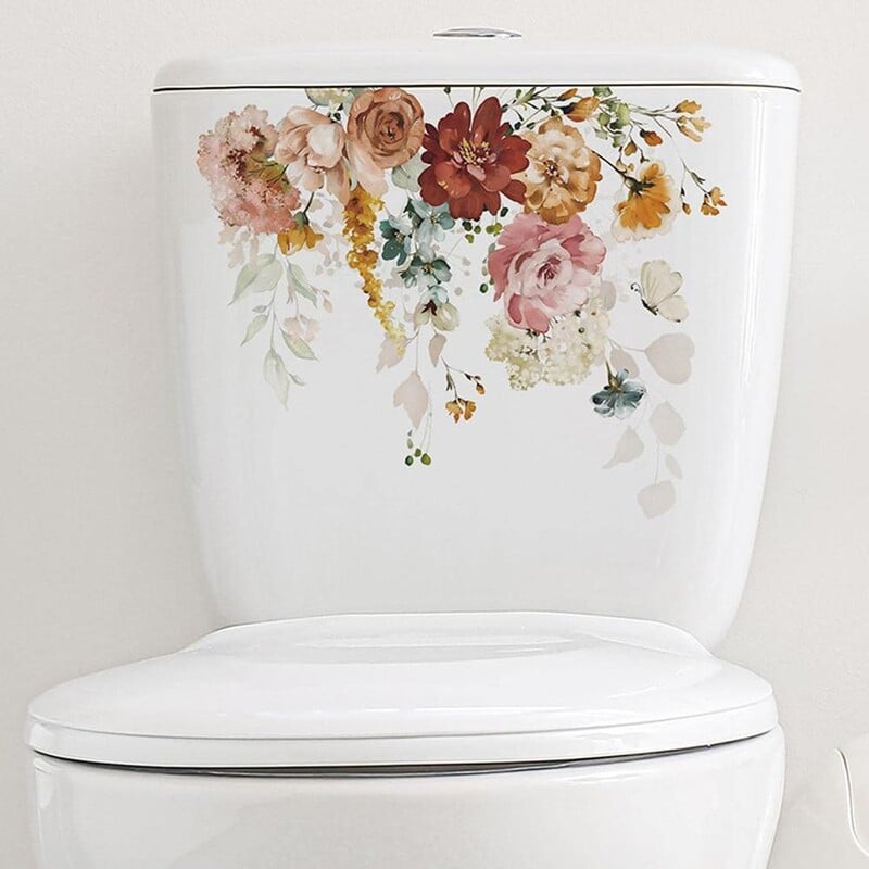 Akvareliniai gėlių lipnūs tualeto dangtelių lipdukai Nuimami gėlių lapų raštai 3D sienų meno dekoravimo lipdukai vonios kambariui