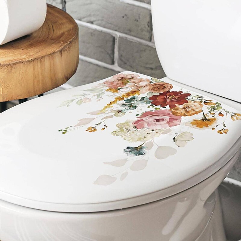 Akvareliniai gėlių lipnūs tualeto dangtelių lipdukai Nuimami gėlių lapų raštai 3D sienų meno dekoravimo lipdukai vonios kambariui