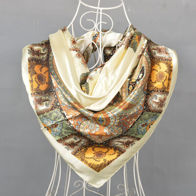 Army Green Ženski Paisley dizajn Kvadratni svileni šal Šal Ženski proljeće Jesen Zima Modni brend Elegantni šalovi Hidžab 90*90 cm