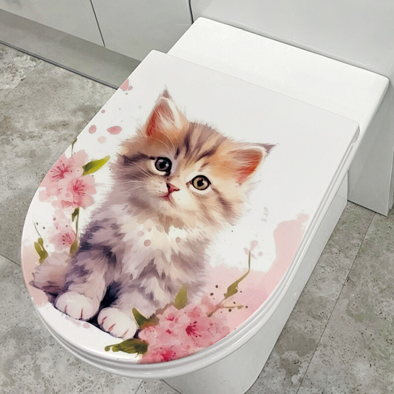 Dekoratyviniai kačių tualeto tualeto dangtelio sienų lipdukai, skirti vonios kambario priedams Tualeto apdaila Lipni tapetai Sienų dekoras Kambario dekoras
