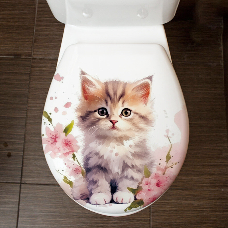 Dekoratyviniai kačių tualeto tualeto dangtelio sienų lipdukai, skirti vonios kambario priedams Tualeto apdaila Lipni tapetai Sienų dekoras Kambario dekoras