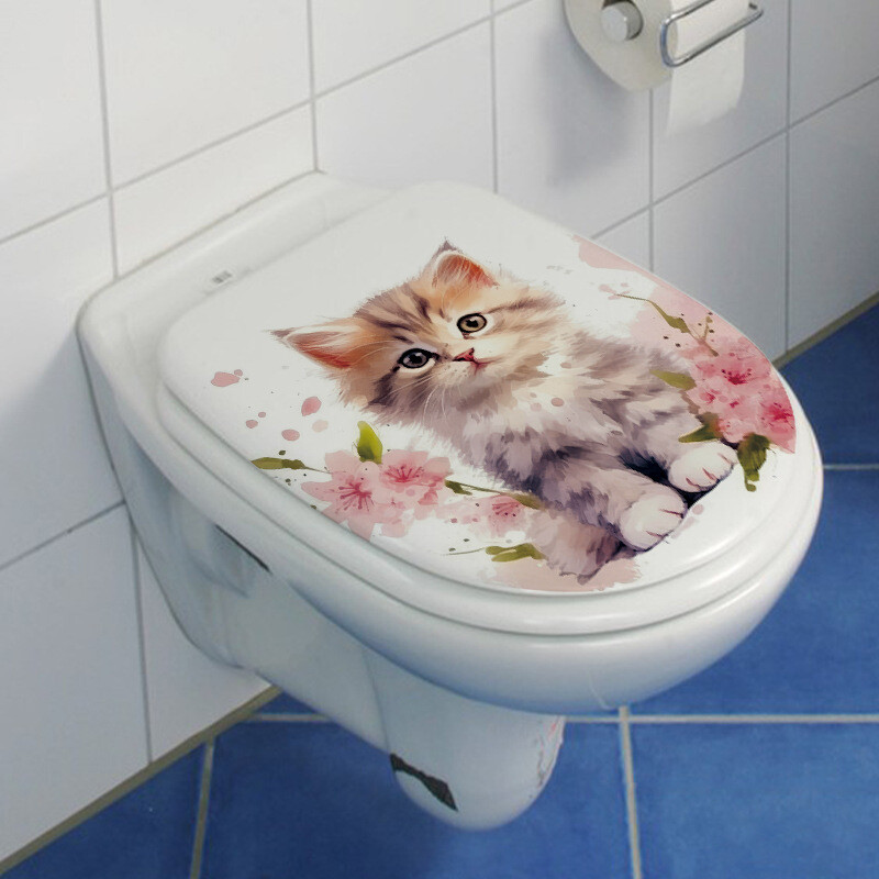 Dekoratyviniai kačių tualeto tualeto dangtelio sienų lipdukai, skirti vonios kambario priedams Tualeto apdaila Lipni tapetai Sienų dekoras Kambario dekoras