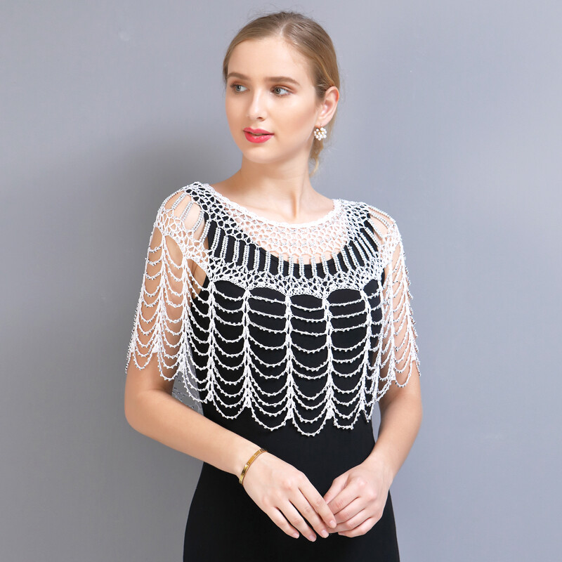 Croșetat, lucrat manual, scobit, șal din anii 1920, învelișuri Gatsby pentru petrecere, pelerina de seară cu margele, șal de mireasă, bolero, acoperire