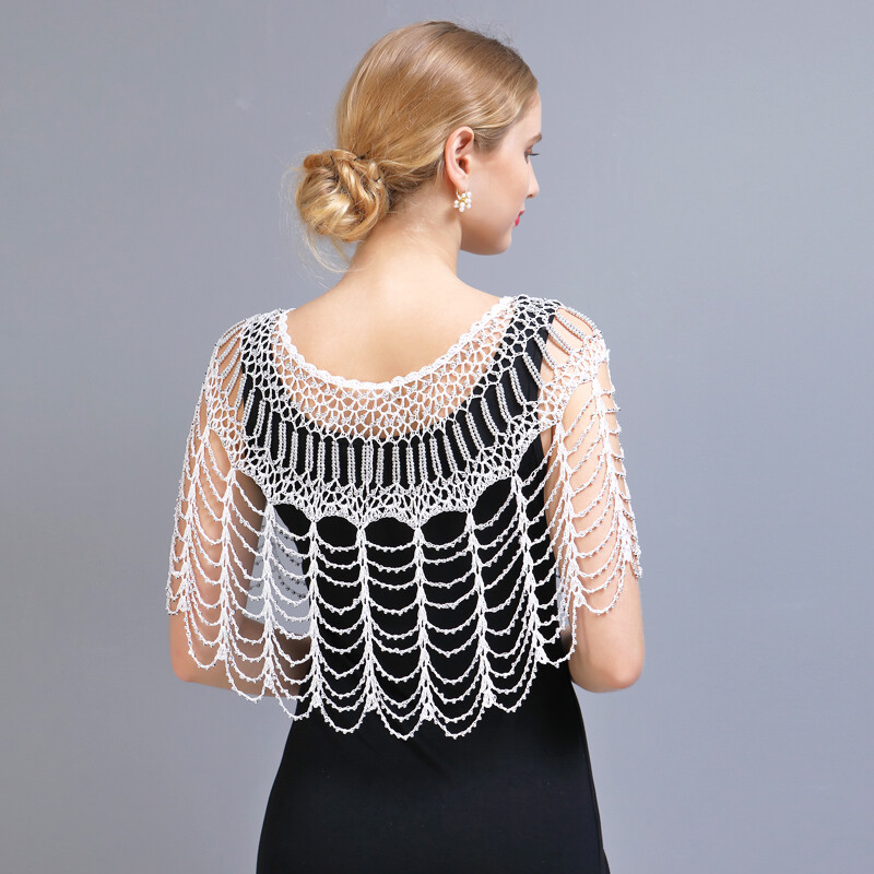 Croșetat, lucrat manual, scobit, șal din anii 1920, învelișuri Gatsby pentru petrecere, pelerina de seară cu margele, șal de mireasă, bolero, acoperire