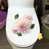 Rózsaszín, lila virágú WC-matricák Vízálló WC-vécéfedele Vinil matricák Virágok Fürdőszoba WC-dekoráció WC-burkolat matrica