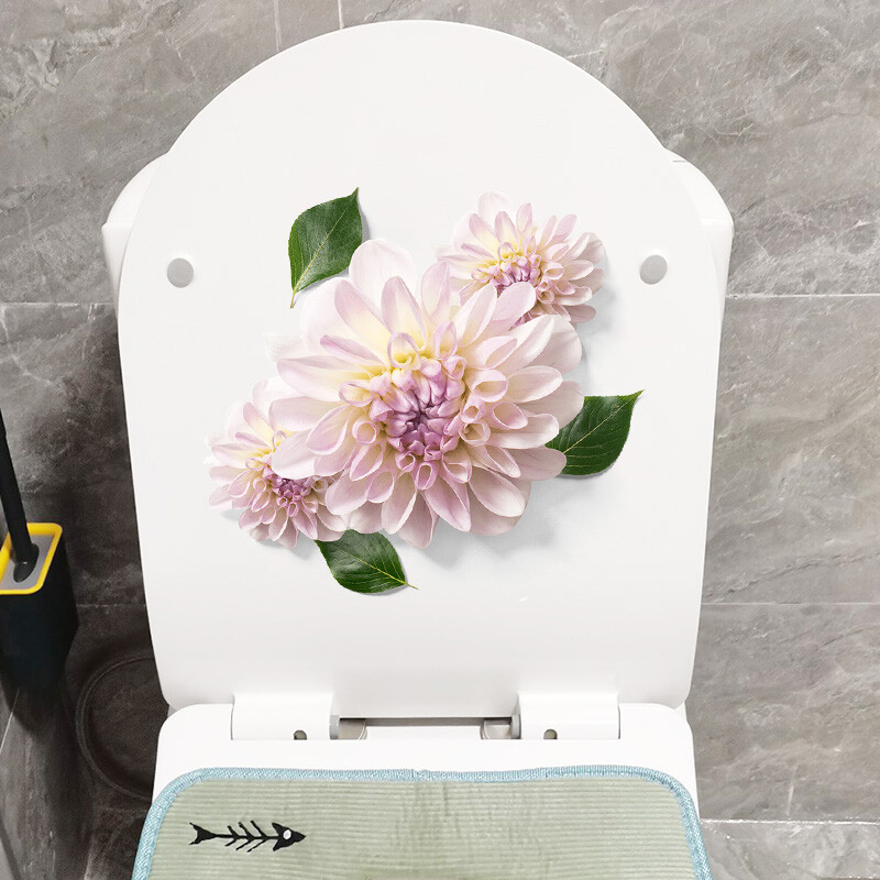 Rózsaszín, lila virágú WC-matricák Vízálló WC-vécéfedele Vinil matricák Virágok Fürdőszoba WC-dekoráció WC-burkolat matrica