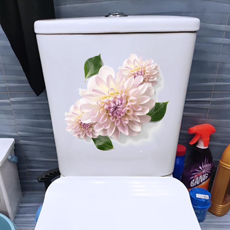 Rózsaszín, lila virágú WC-matricák Vízálló WC-vécéfedele Vinil matricák Virágok Fürdőszoba WC-dekoráció WC-burkolat matrica