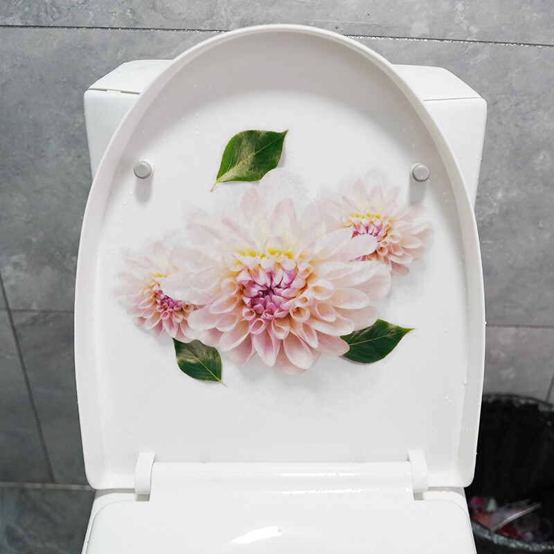 Rózsaszín, lila virágú WC-matricák Vízálló WC-vécéfedele Vinil matricák Virágok Fürdőszoba WC-dekoráció WC-burkolat matrica