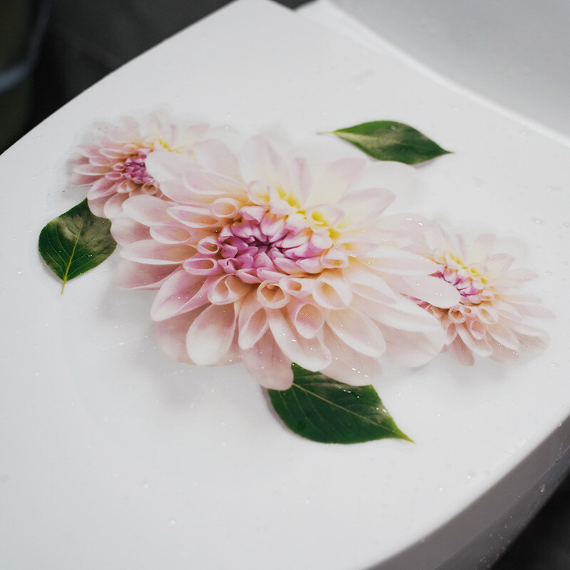 Rózsaszín, lila virágú WC-matricák Vízálló WC-vécéfedele Vinil matricák Virágok Fürdőszoba WC-dekoráció WC-burkolat matrica