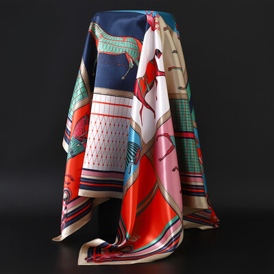 90X90CM Μαντίλι Ευρώπης και Αμερικής Fashion Bandannas Four Seasons Πολυτελή τετράγωνα μεταξωτά κασκόλ Νέα αντηλιακά σάλια με στάμπα