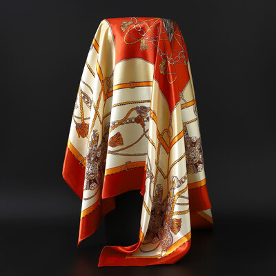 90X90CM Μαντίλι Ευρώπης και Αμερικής Fashion Bandannas Four Seasons Πολυτελή τετράγωνα μεταξωτά κασκόλ Νέα αντηλιακά σάλια με στάμπα