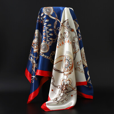 90X90CM Μαντίλι Ευρώπης και Αμερικής Fashion Bandannas Four Seasons Πολυτελή τετράγωνα μεταξωτά κασκόλ Νέα αντηλιακά σάλια με στάμπα