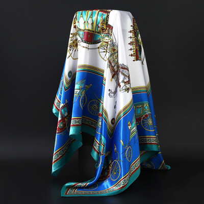 90X90CM Μαντίλι Ευρώπης και Αμερικής Fashion Bandannas Four Seasons Πολυτελή τετράγωνα μεταξωτά κασκόλ Νέα αντηλιακά σάλια με στάμπα