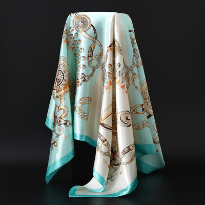 90X90CM Μαντίλι Ευρώπης και Αμερικής Fashion Bandannas Four Seasons Πολυτελή τετράγωνα μεταξωτά κασκόλ Νέα αντηλιακά σάλια με στάμπα