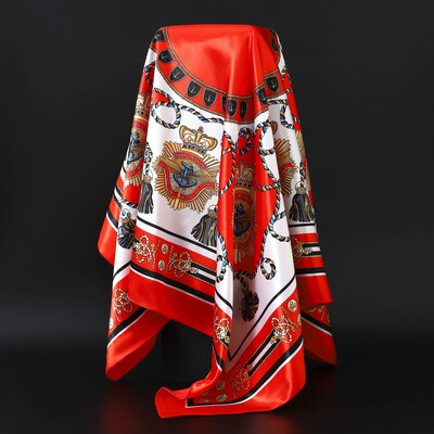 90X90CM Μαντίλι Ευρώπης και Αμερικής Fashion Bandannas Four Seasons Πολυτελή τετράγωνα μεταξωτά κασκόλ Νέα αντηλιακά σάλια με στάμπα