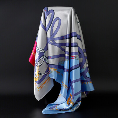 90X90CM Μαντίλι Ευρώπης και Αμερικής Fashion Bandannas Four Seasons Πολυτελή τετράγωνα μεταξωτά κασκόλ Νέα αντηλιακά σάλια με στάμπα