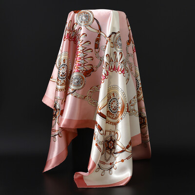 90X90CM Μαντίλι Ευρώπης και Αμερικής Fashion Bandannas Four Seasons Πολυτελή τετράγωνα μεταξωτά κασκόλ Νέα αντηλιακά σάλια με στάμπα