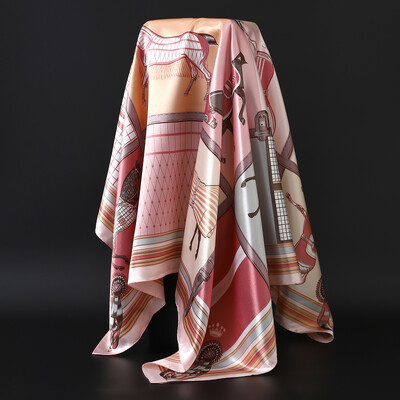 90X90CM Μαντίλι Ευρώπης και Αμερικής Fashion Bandannas Four Seasons Πολυτελή τετράγωνα μεταξωτά κασκόλ Νέα αντηλιακά σάλια με στάμπα