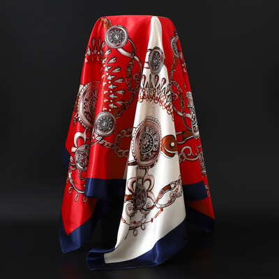 90X90CM Μαντίλι Ευρώπης και Αμερικής Fashion Bandannas Four Seasons Πολυτελή τετράγωνα μεταξωτά κασκόλ Νέα αντηλιακά σάλια με στάμπα