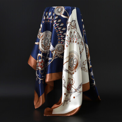 90X90CM Μαντίλι Ευρώπης και Αμερικής Fashion Bandannas Four Seasons Πολυτελή τετράγωνα μεταξωτά κασκόλ Νέα αντηλιακά σάλια με στάμπα