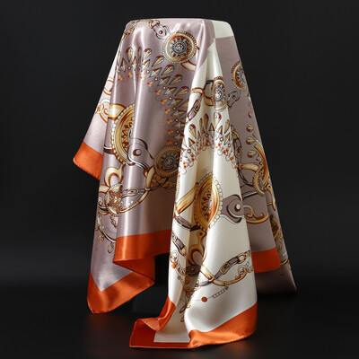 90X90CM Μαντίλι Ευρώπης και Αμερικής Fashion Bandannas Four Seasons Πολυτελή τετράγωνα μεταξωτά κασκόλ Νέα αντηλιακά σάλια με στάμπα