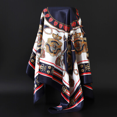 90X90CM Μαντίλι Ευρώπης και Αμερικής Fashion Bandannas Four Seasons Πολυτελή τετράγωνα μεταξωτά κασκόλ Νέα αντηλιακά σάλια με στάμπα