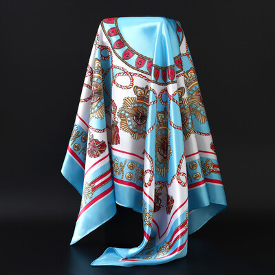 90X90CM Μαντίλι Ευρώπης και Αμερικής Fashion Bandannas Four Seasons Πολυτελή τετράγωνα μεταξωτά κασκόλ Νέα αντηλιακά σάλια με στάμπα