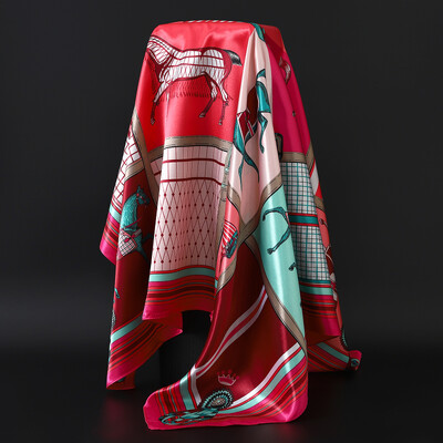 90X90CM Μαντίλι Ευρώπης και Αμερικής Fashion Bandannas Four Seasons Πολυτελή τετράγωνα μεταξωτά κασκόλ Νέα αντηλιακά σάλια με στάμπα