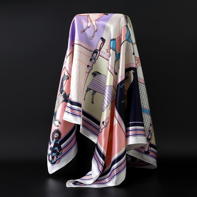 90X90CM Μαντίλι Ευρώπης και Αμερικής Fashion Bandannas Four Seasons Πολυτελή τετράγωνα μεταξωτά κασκόλ Νέα αντηλιακά σάλια με στάμπα