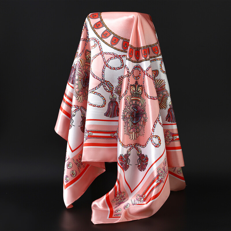 90X90CM skarelė Europoje ir Amerikoje mados juostos Four Seasons Prabangūs kvadratiniai šilko kaklaskarės Nauji tinklinio spausdinimo skaros nuo saulės