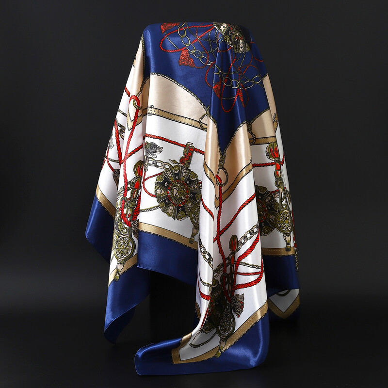 90X90CM skarelė Europoje ir Amerikoje mados juostos Four Seasons Prabangūs kvadratiniai šilko kaklaskarės Nauji tinklinio spausdinimo skaros nuo saulės