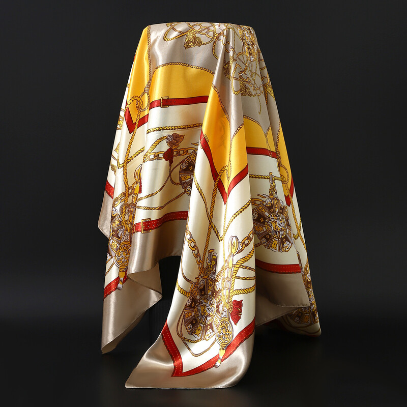 90X90CM skarelė Europoje ir Amerikoje mados juostos Four Seasons Prabangūs kvadratiniai šilko kaklaskarės Nauji tinklinio spausdinimo skaros nuo saulės