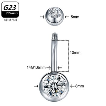 1/5 τεμ. ASTM F136 G23 Titanium 14G Κοσμήματα με κοιλιά Ομφαλός Nombril Piercing CZ Sexy Women Body Jewelry Ombligo Χονδρική