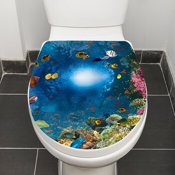 Αυτοκόλλητο 3D Sea World Toilet Cartoon Κάλυμμα μπάνιου τουαλέτας Αδιάβροχο ανθεκτικό αφαιρούμενο σπίτι Διακόσμηση σπιτιού από βινύλιο