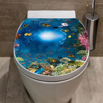 Αυτοκόλλητο 3D Sea World Toilet Cartoon Κάλυμμα μπάνιου τουαλέτας Αδιάβροχο ανθεκτικό αφαιρούμενο σπίτι Διακόσμηση σπιτιού από βινύλιο