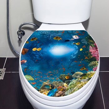 Αυτοκόλλητο 3D Sea World Toilet Cartoon Κάλυμμα μπάνιου τουαλέτας Αδιάβροχο ανθεκτικό αφαιρούμενο σπίτι Διακόσμηση σπιτιού από βινύλιο