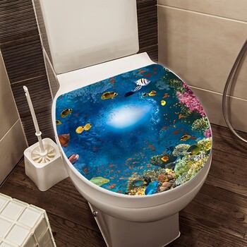 Αυτοκόλλητο 3D Sea World Toilet Cartoon Κάλυμμα μπάνιου τουαλέτας Αδιάβροχο ανθεκτικό αφαιρούμενο σπίτι Διακόσμηση σπιτιού από βινύλιο