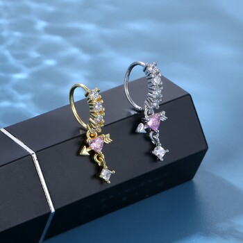 CZ Heart Dangle Nose Rings for Women Υψηλής ποιότητας χάλκινο κόσμημα για διάτρηση μύτης Κοσμήματα για τρύπημα σώματος