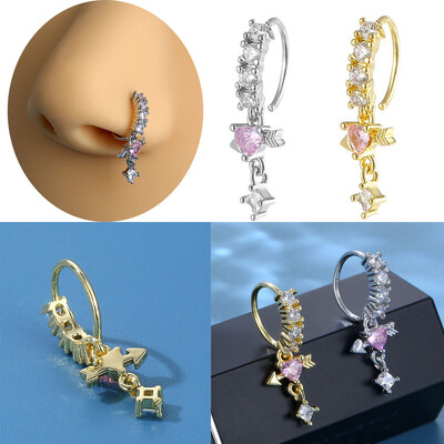 CZ Heart Dangle orrgyűrűk nőknek Kiváló minőségű réz orr piercing ékszerek test piercing ékszerek
