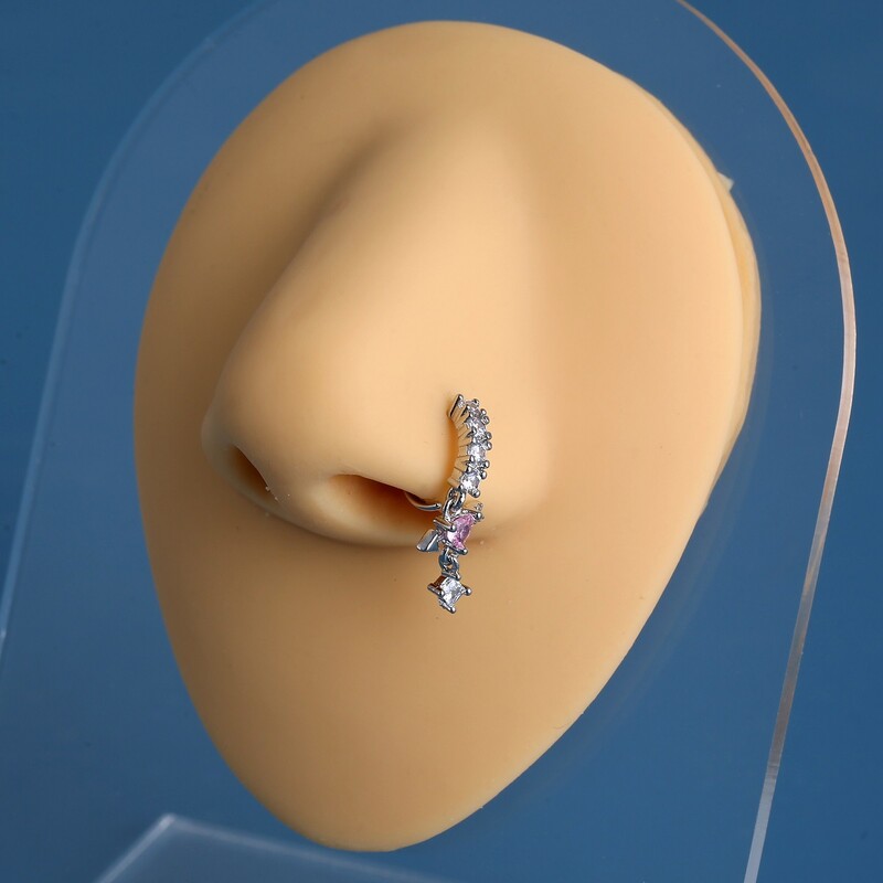 Piercing do nosa s motívom srdca z CZ pre ženy, vysoko kvalitné medené piercingové šperky do tela