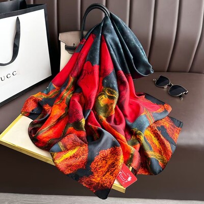 180*90cm tlmič výfuku módna luxusná značková šatka pre ženy nový štýl módna farebne zladená hodvábna šatka s potlačou, dámska populárna plážová šatka