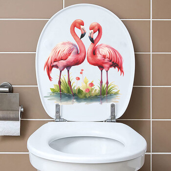 Cartoon Pink Flamingo Καπάκι Τουαλέτας Αυτοκόλλητο Αδιάβροχο Αυτοκόλλητο Πόρτας WC Αφαιρούμενο Αυτοκόλλητο Διακοσμητικό Οικιακά Αυτοκόλλητα M908