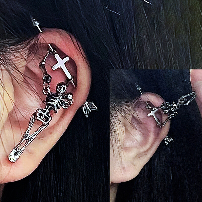 Piercing do ucha s lebkou z nehrdzavejúcej ocele, priemyselný, náušnice, chrupavka, špirála, piercing do ucha, 16g, šperky v punk štýle.