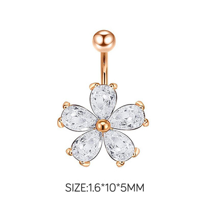 Piercing do pupka z nehrdzavejúcej ocele, visiace šperky s kvetmi, roztomilé gotické dámske sexy piercing do pupka