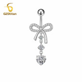 Piercing do pupka G23Titánový zirkónový prsteň s mašľou v tvare srdca 6-16 mm, titánová zakrivená činka 14G, dámske telové šperky