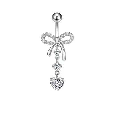Piercing do pupka G23Titánový zirkónový prsteň s mašľou v tvare srdca 6-16 mm, titánová zakrivená činka 14G, dámske telové šperky