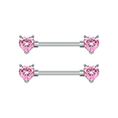 G23titan 2db rózsaszín szívű cirkon mellbimbó piercing gyűrű nőknek 12-20mm hosszú 14g sebészeti titán súlyzó szexi testékszer