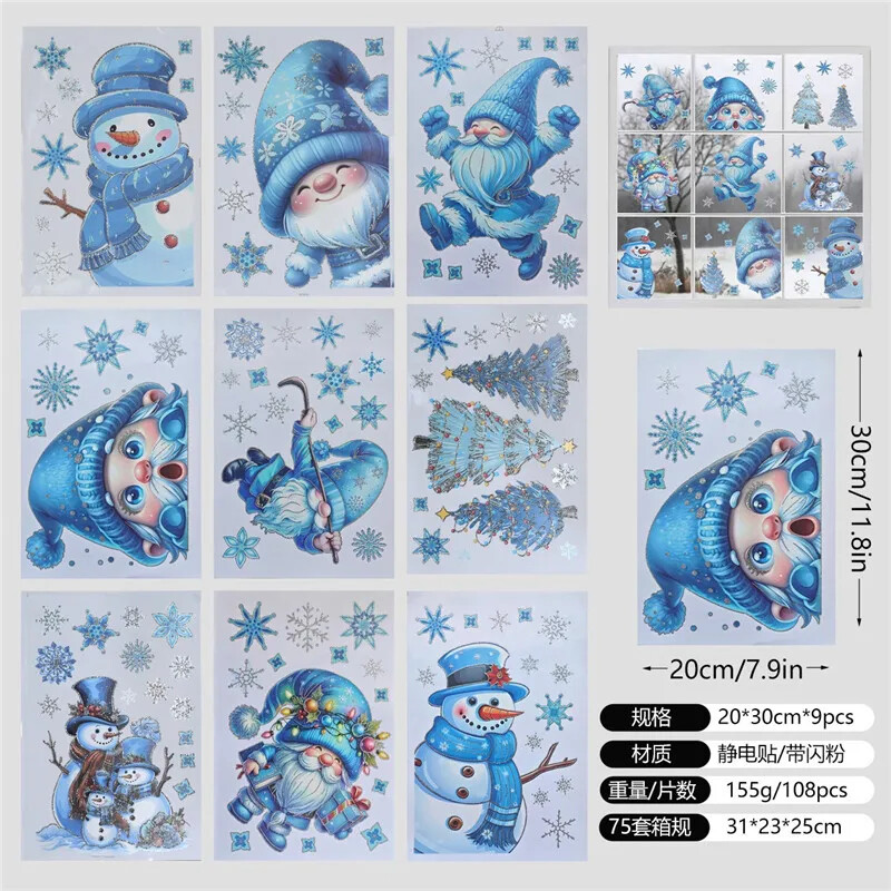 Blizgūs sidabriniai kalėdiniai lipdukai Kalėdų senelis nykštukas sniego senelis Kalėdų eglutė stiklo lango lipdukai Linksmų Kalėdų Naujųjų Metų vakarėlio dekoras