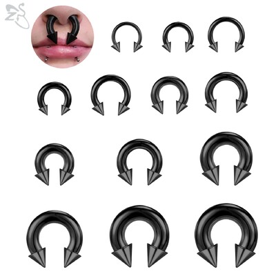 ZS 1 db Punk rozsdamentes acél orrgyűrű tüskés nagy méretű septum piercing fekete színű fülhústágító Stercher fülbevaló 2-10mm